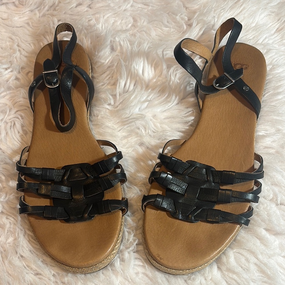 UGG Black Strappy Sandals, Black, Size 11